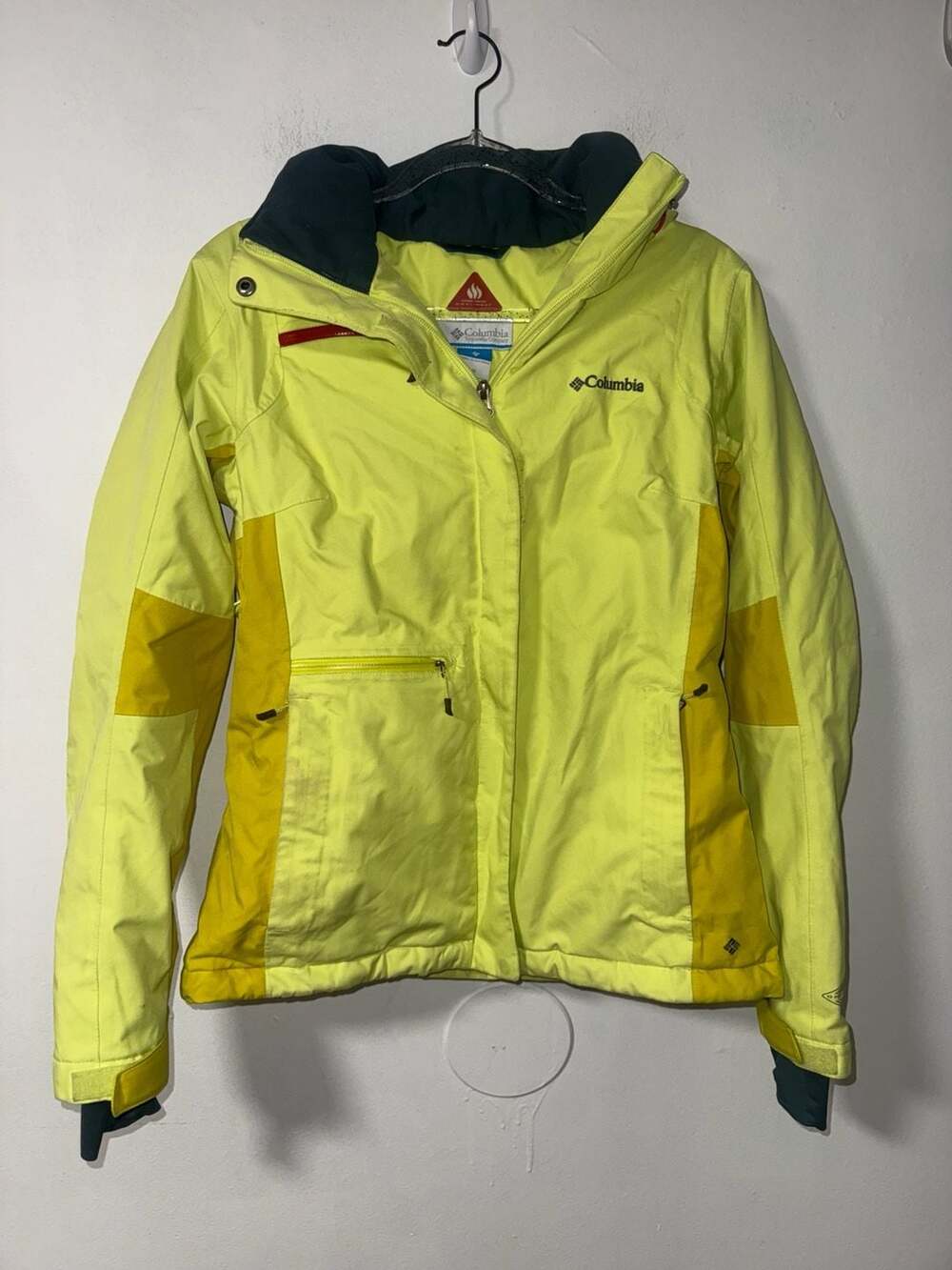 Columbia Omni-Heat Winter Jacket Size M Yellow Insulated Hooded Ski Coat